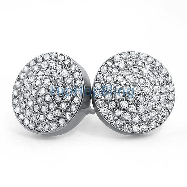 Earrings For Sleek Trends-1.30ct Diamond Round Domed Hip Hop Earrings Steel