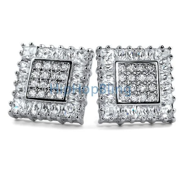 Best Mild Earrings-Baguettes & Princess Box CZ Iced Out Earrings