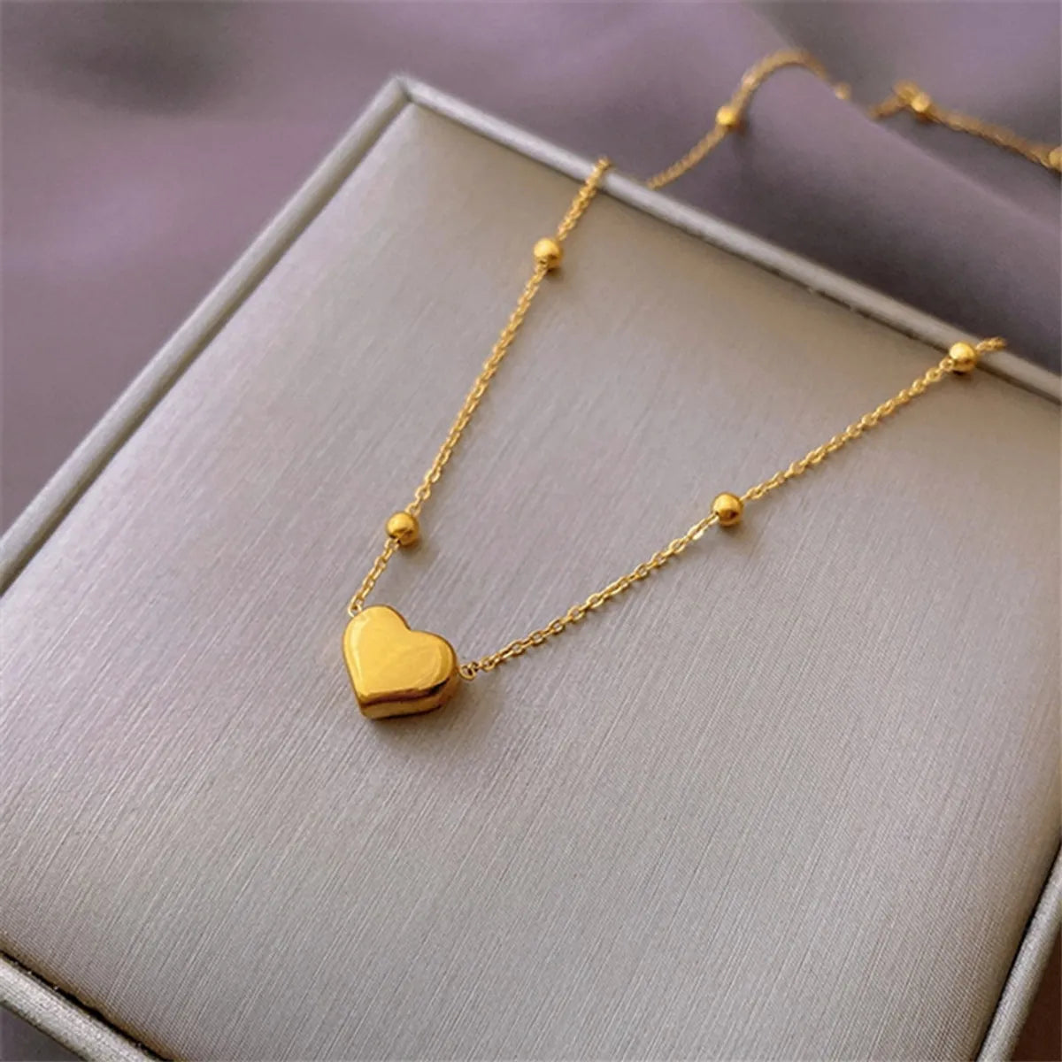 High Fit Necklaces-Love Titanium Steel Female Fashion Trend Simple Ball Clavicle Chain Necklace