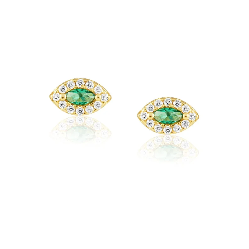 Earrings For Still Nights-Alma Emerald Evil Eye Studs