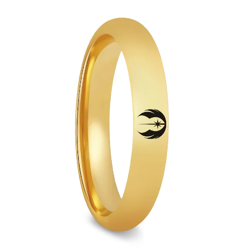 Best Thrift Rings-Star Wars Jedi Order Symbol Gold Tungsten Women's Wedding Band