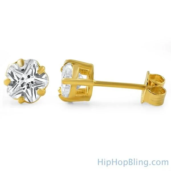 Earrings For Light Shades-Flower Cut CZ Stud Earrings Gold .925 Silver