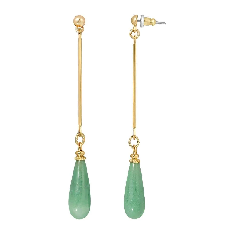 Earrings For Dense Wear-1928 Jewelry Green Aventurine Gemstone Linear Post Drop Earrings