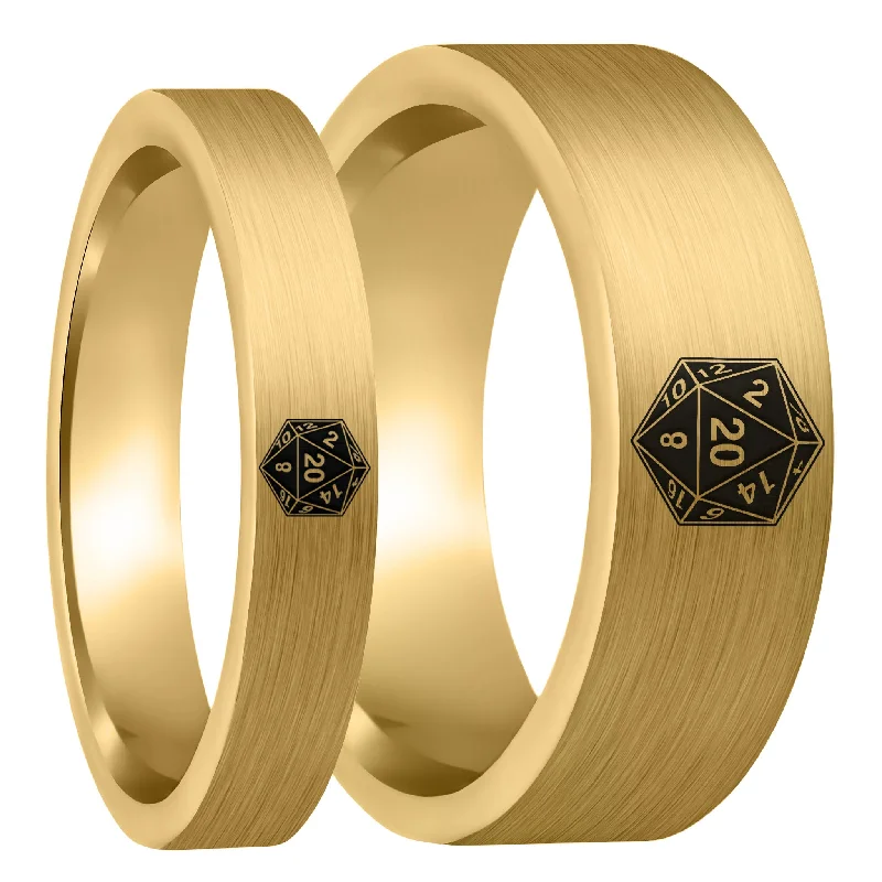 Rings For Intense Glow-D20 Brushed Gold Tungsten Couple's Matching Wedding Band Set