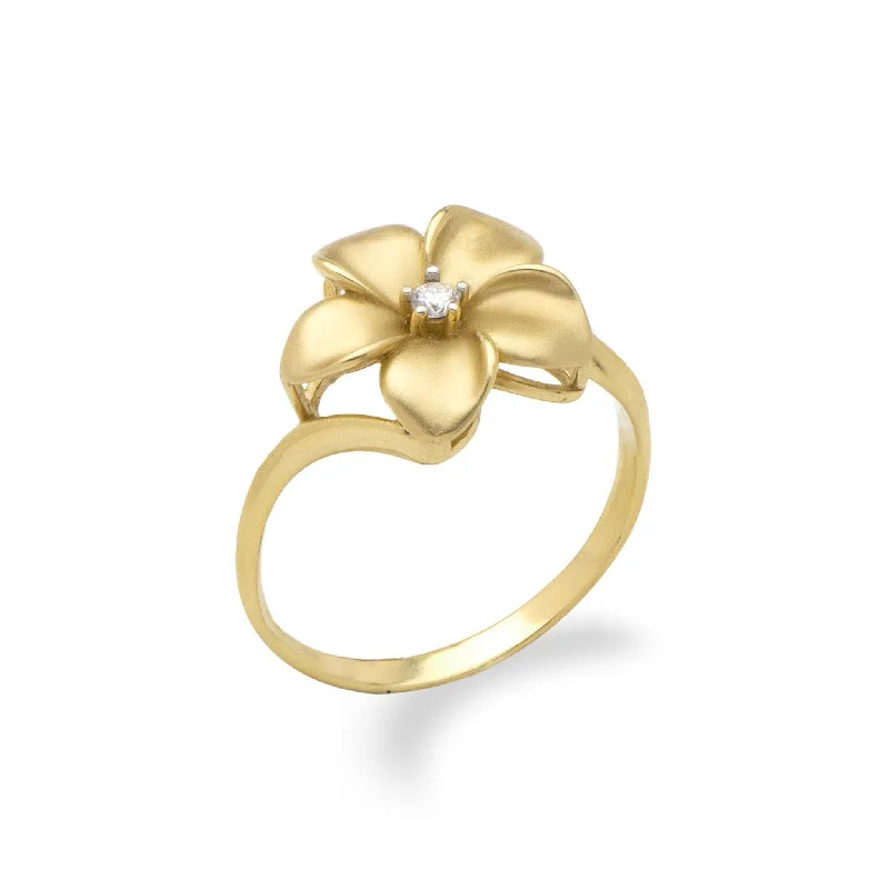 Rings Luster Revamp-Plumeria Ring in Gold with Diamond - 13mm