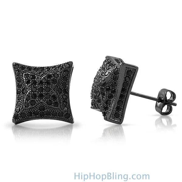 Earrings For Wet Glow-3D X Kite Black CZ Micro Pave Hip Hop Earrings