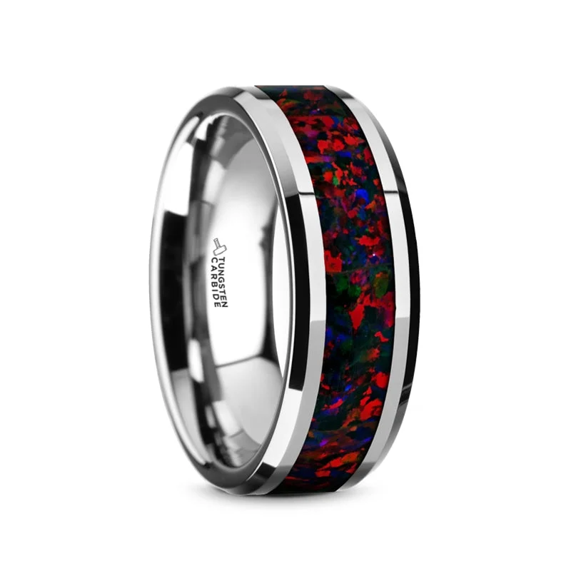 Rings Restoration Ideas-Tungsten Men's Wedding Band with Black Opal Inlay