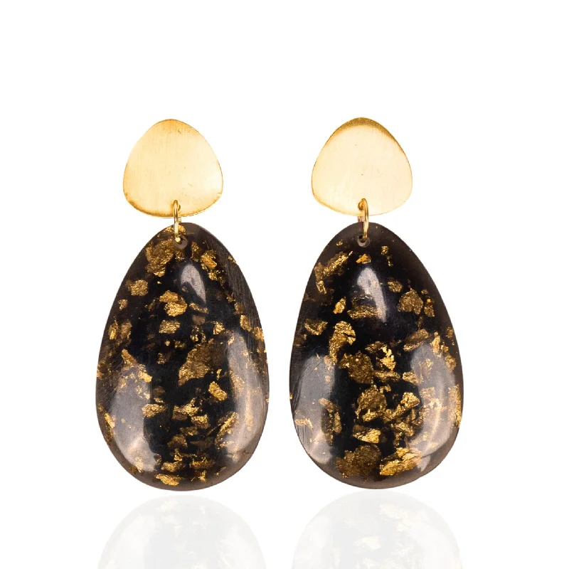 Earrings Flicker Rating-Malika Dangles - Black & Metallic Gold Fleck