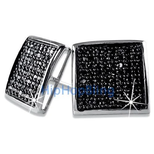 Huge Earrings For Show-XXL Deep Dish Box Black CZ Bling Bling Micro Pave Earrings .925 Silver