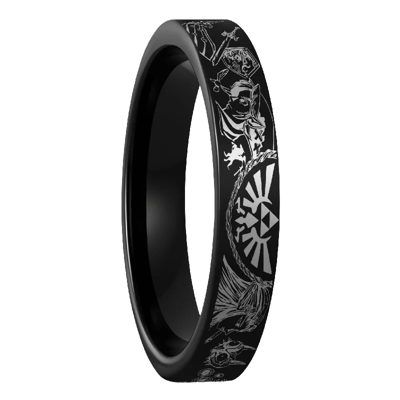 Rings For Cluster Appeal-Legend of Zelda Black Tungsten Women's Wedding Band