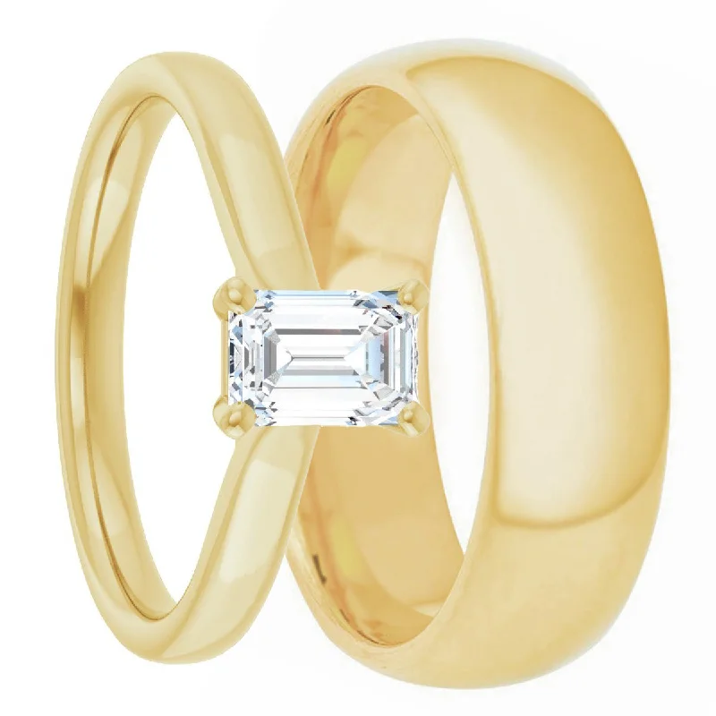 Best Quiet Rings-14k Yellow Gold & Lab-Created Emerald-Cut Diamond Couple's Matching Wedding Band Set