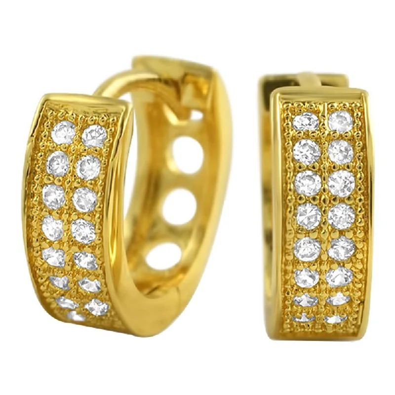 Earrings Fit Test-CZ Double Row Gold Hoop Micro Pave Earrings