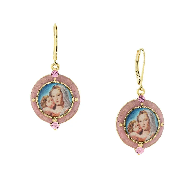 Earrings For Wise Ones-Symbols Of Faith Hand Enamel Crystal Mary And Child Decal Drop Earrings