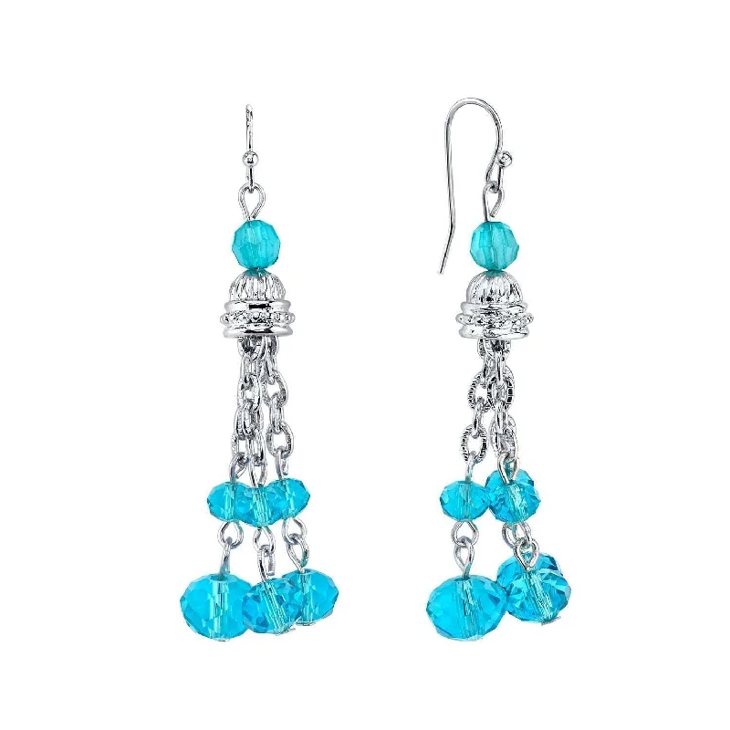 Best High Earrings-1928 Jewelry Cyprus Aqua Blue Glass Crystal Tassel Drop Earrings