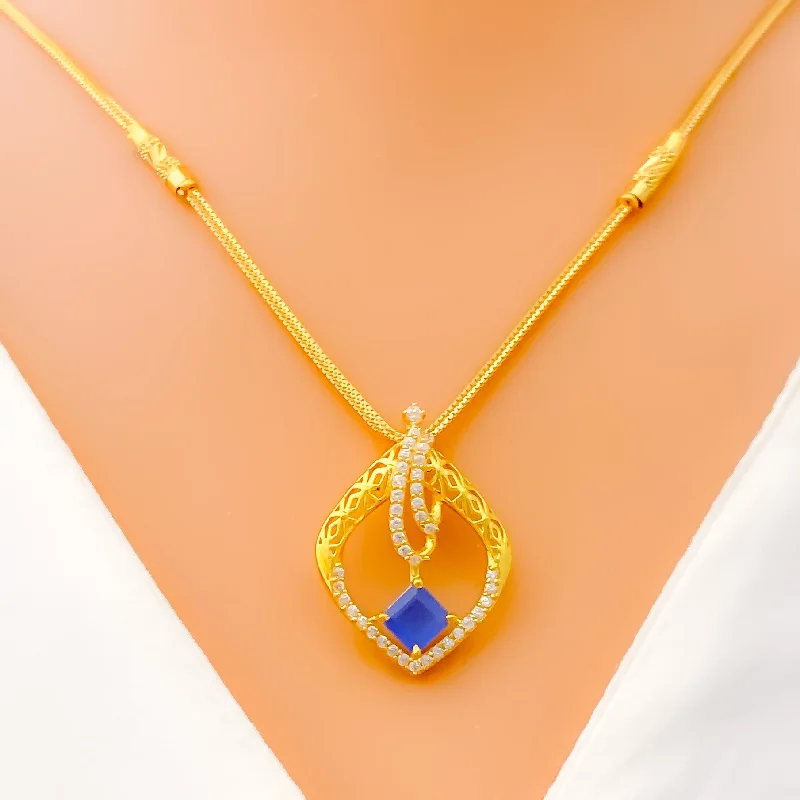 Necklaces For Flat Beam-Distinct Embellished 22k Gold CZ Necklace Set