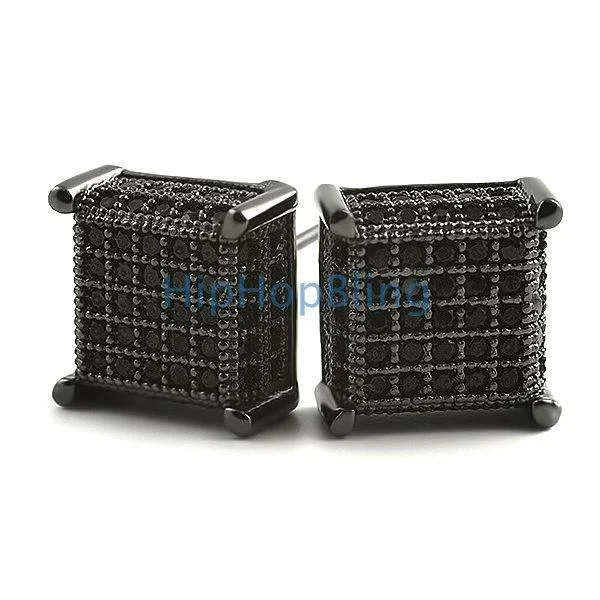 Earrings For Hot Glow-3D Cube CZ Black Bling Bling Earrings