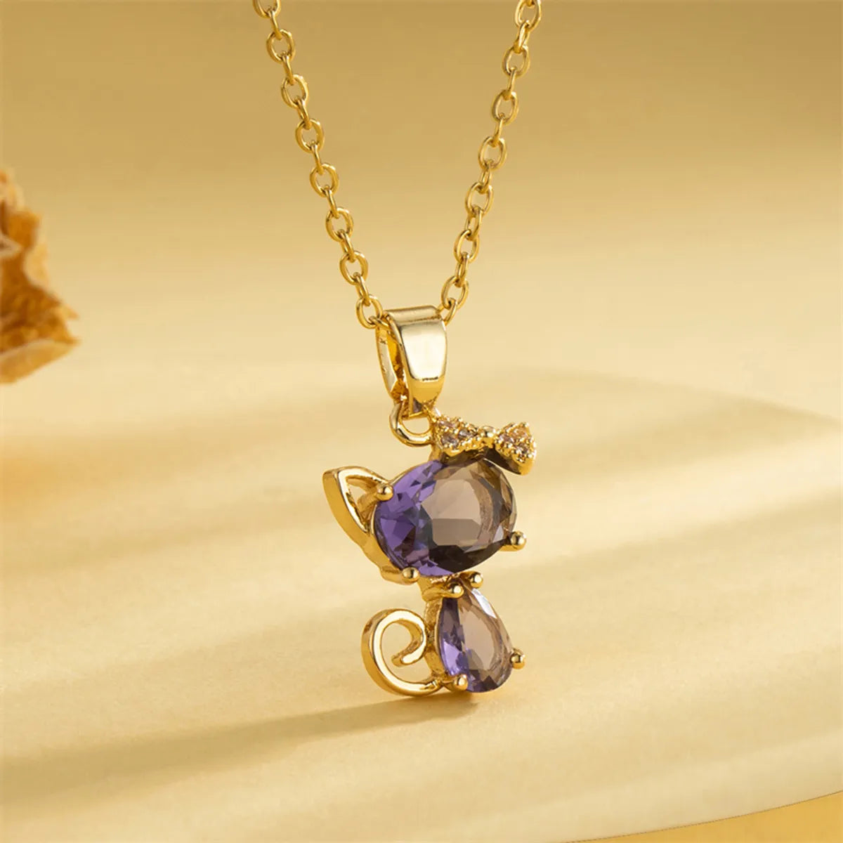 Necklaces For Slow Nights-Sweet Cat Stainless Steel Plating Inlay Artificial Diamond Pendant Necklace