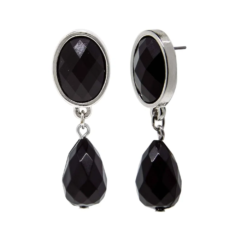 Low Beam Earrings-1928 Jewelry Oval And Teardrop Black Faceted Post Drop Earrings