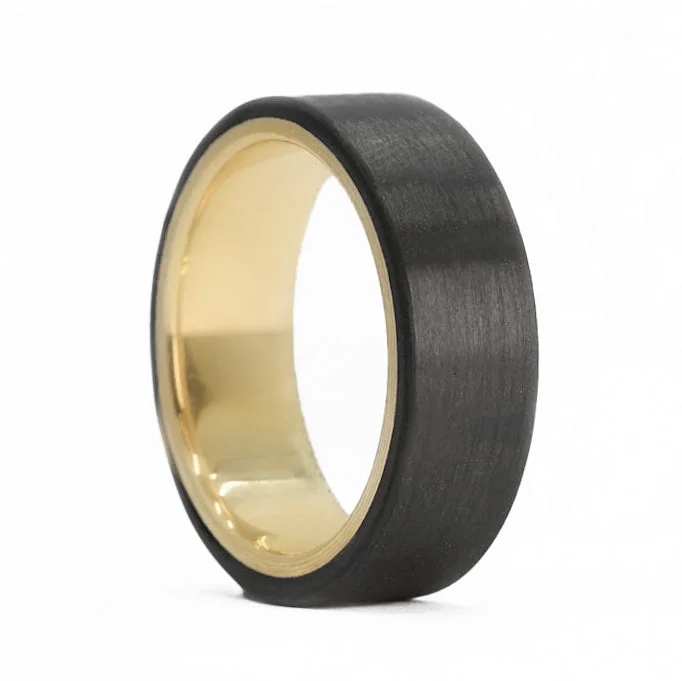 Rings For Gothic Allure-Yellow Gold & Carbon Fiber Men's Wedding Band