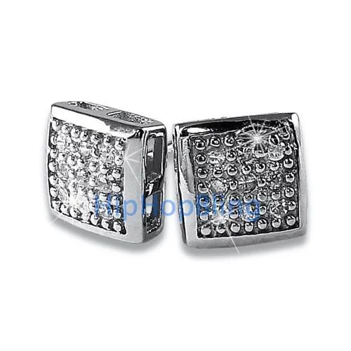 Earrings For Dull Days-Small Puffed Box CZ Micro Pave Earrings .925 Silver