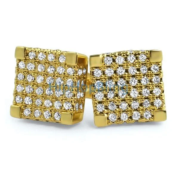 Earrings For Dry Glow-Large 3D Cube CZ Micro Pave Custom Earrings