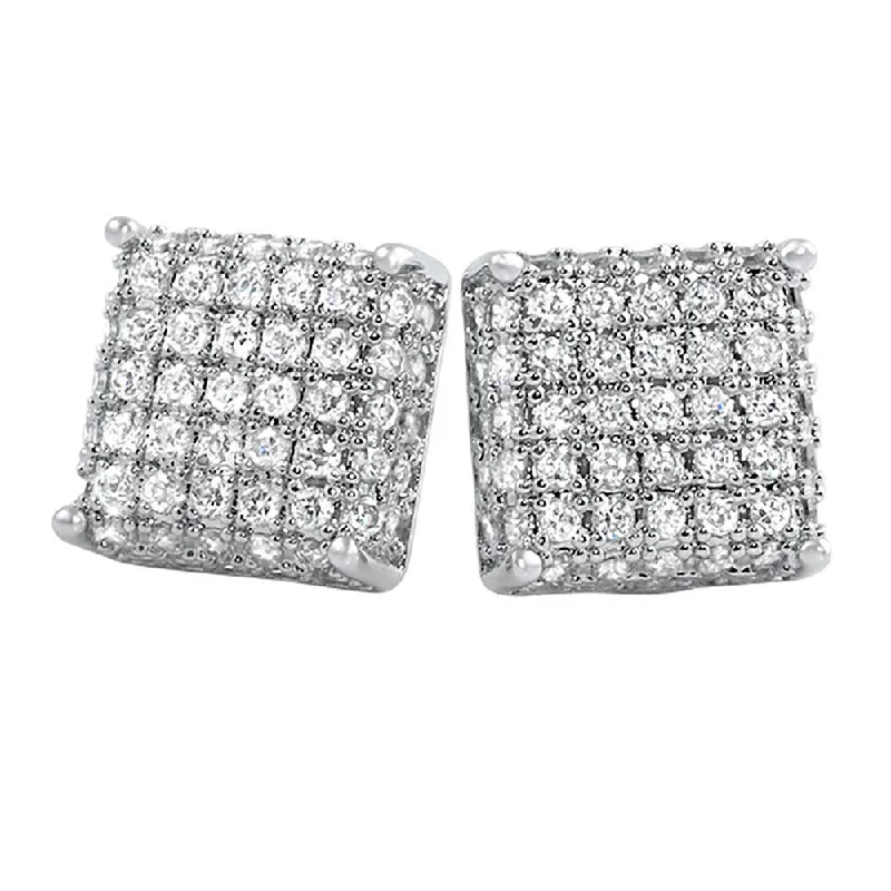 Earrings For Low-Key Style-3D Square Rhodium CZ Bling Bling Earrings