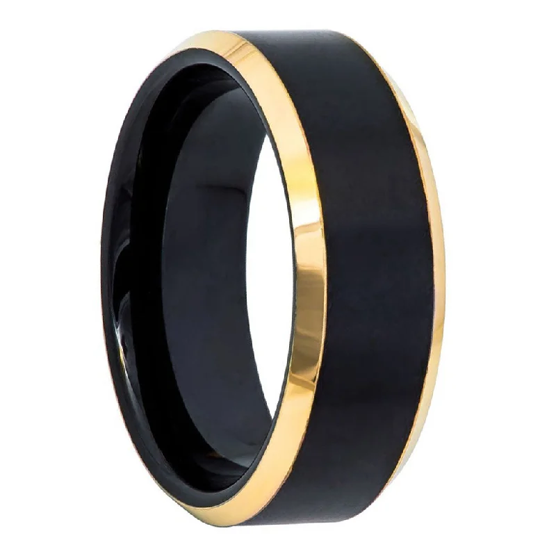 Best Forge Rings-Black Tungsten Men's Wedding Band with Gold Edges