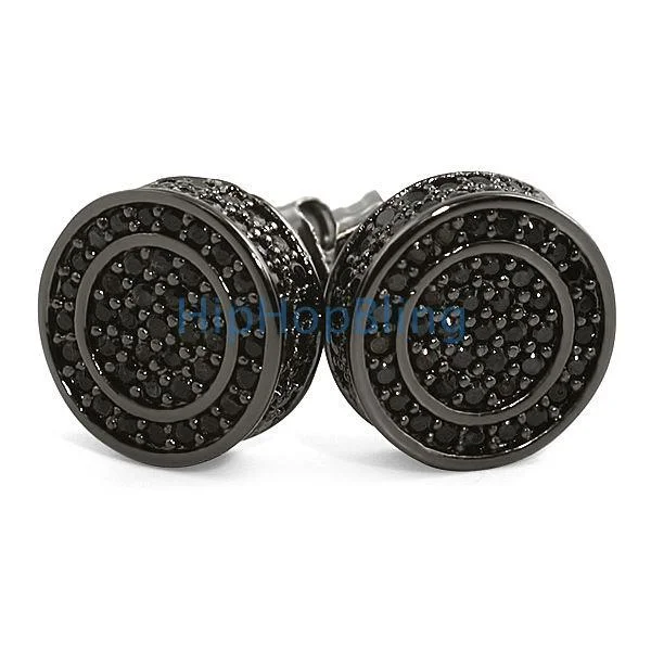 Earrings For Solo Shine-Black Large 3D Circle CZ Micro Pave Iced Earrings