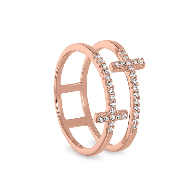 Rings Brilliance Hacks-Cross Negative Space Women's Ring with Simulated Diamonds