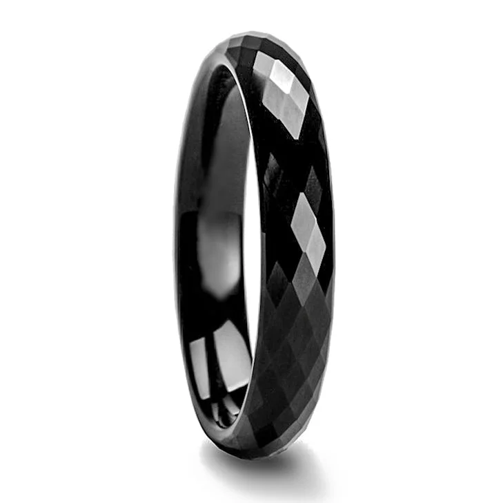 Rings Radiance Tricks-Diamond Faceted Black Tungsten Women's Wedding Band