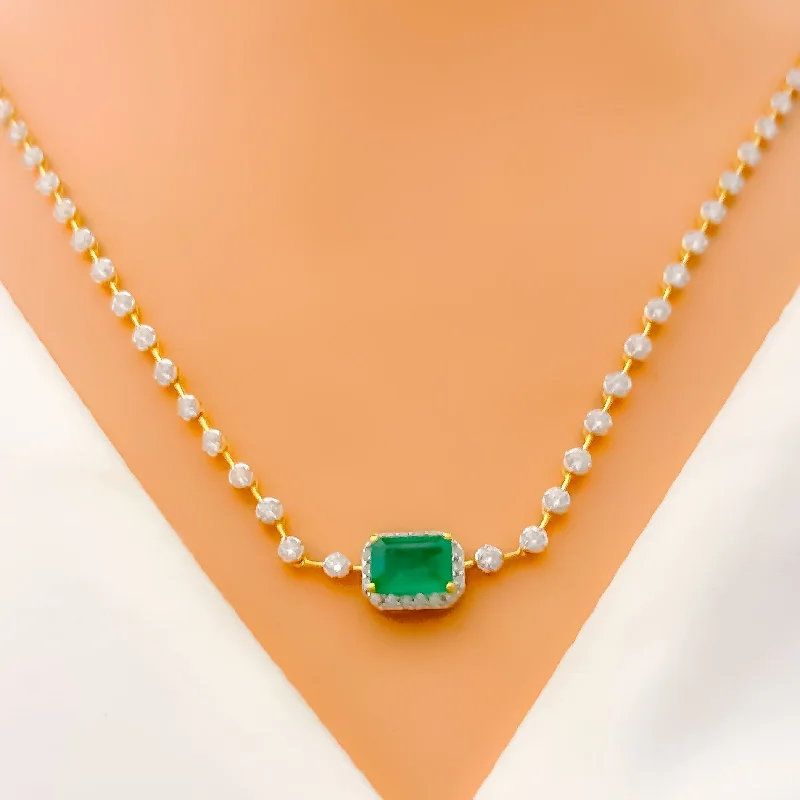 Necklaces For Dry Spells-Sophisticated Rectangular Diamond + 18k Gold Necklace Set