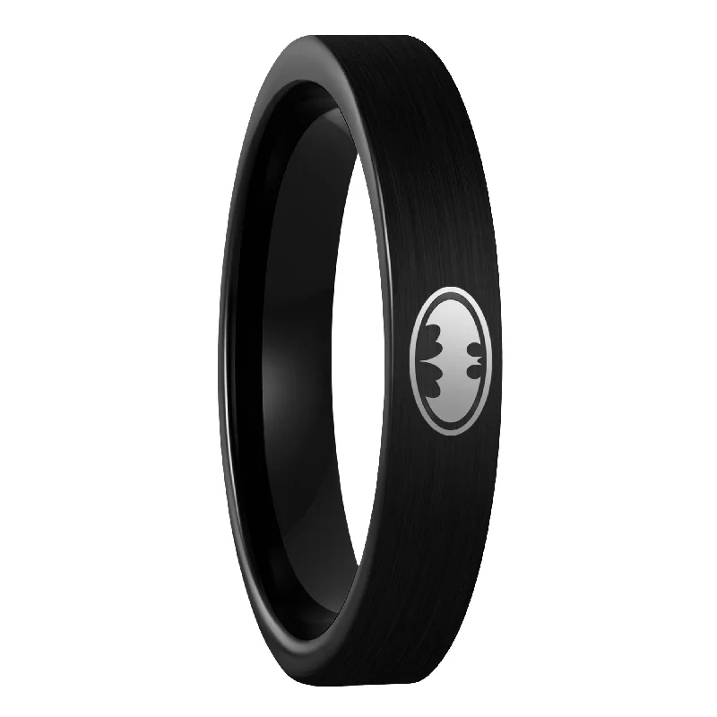 Rings For Avant-Garde Spirits-Batman Brushed Black Tungsten Women's Wedding Band