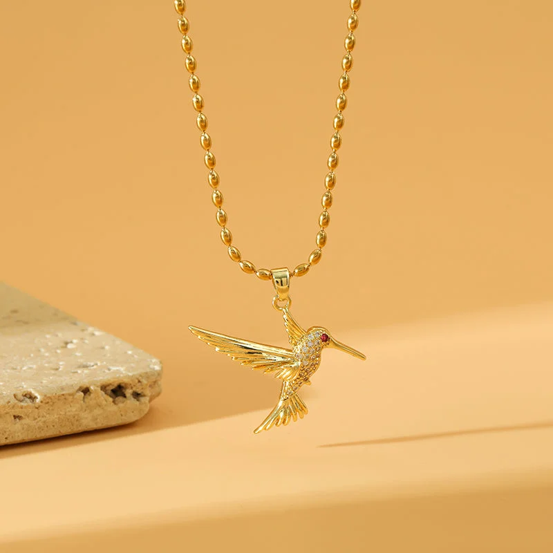 Necklaces For Low Spark-Stainless Steel Copper 18K Gold Plated Simple Style Bird Inlay Zircon Pendant Necklace