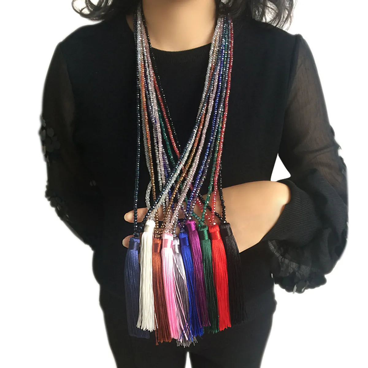 Necklaces Keep Tips-Ethnic Style Tassel Artificial Crystal Beaded Women's Sweater Chain