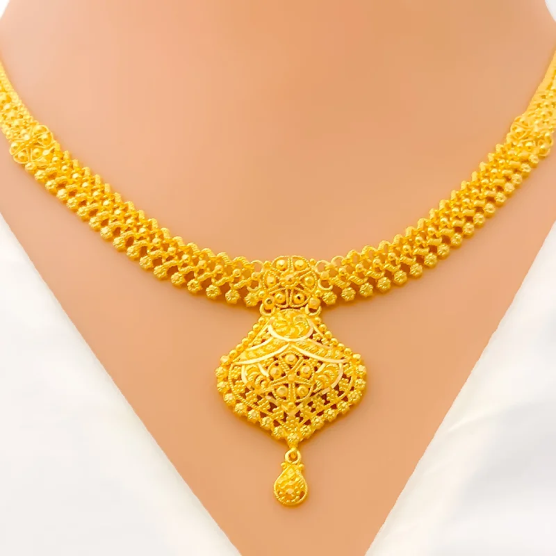 Necklaces For Quiet Glow-Elegant Sparkling Beaded 22k Gold Necklace Set