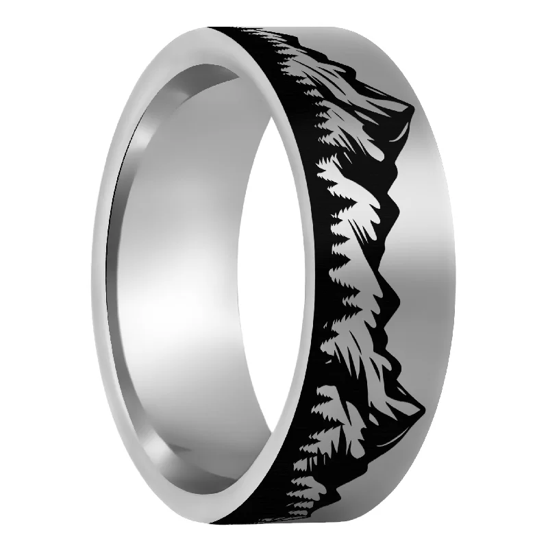 Peak Shine Rings-Mountain Range & Forest Tungsten Men's Wedding Band