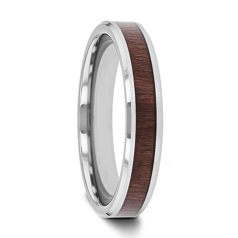 Rings For Peaceful Pop-Tungsten Women's Wedding Band with Black Walnut Wood Inlay