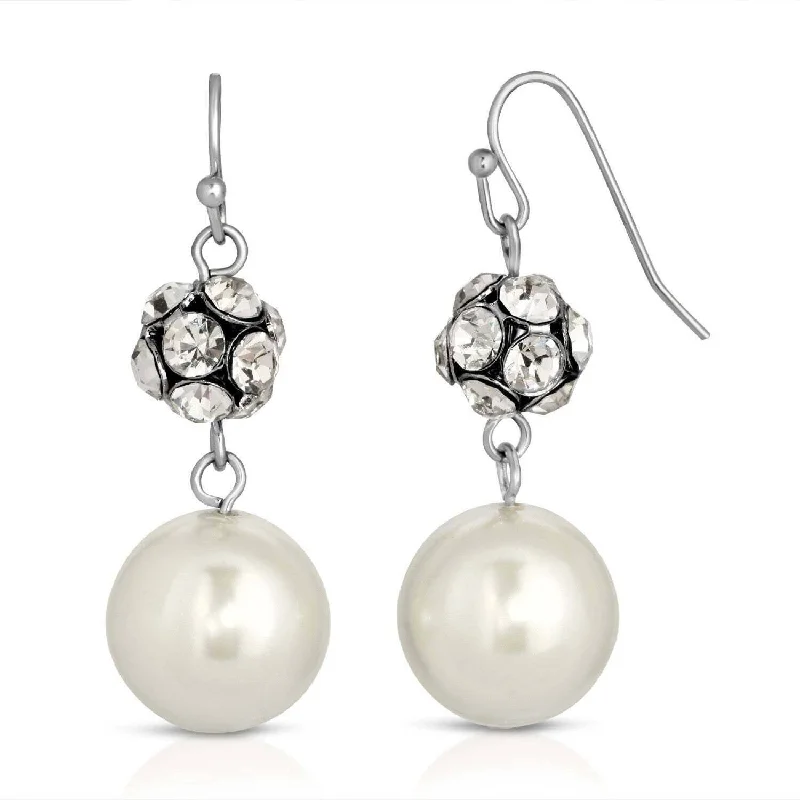 Earrings For Pack Style-1928 Jewelry White Faux Pearl And Crystal Fireball Drop Earrings