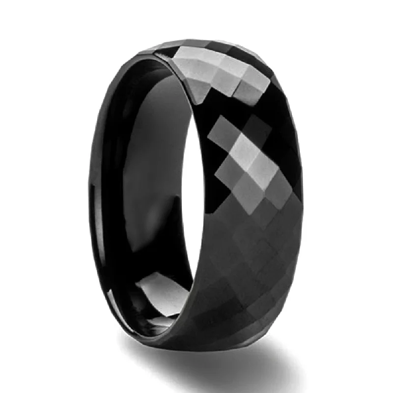 Crisp Vibe Rings-Diamond Faceted Black Tungsten Men's Wedding Band