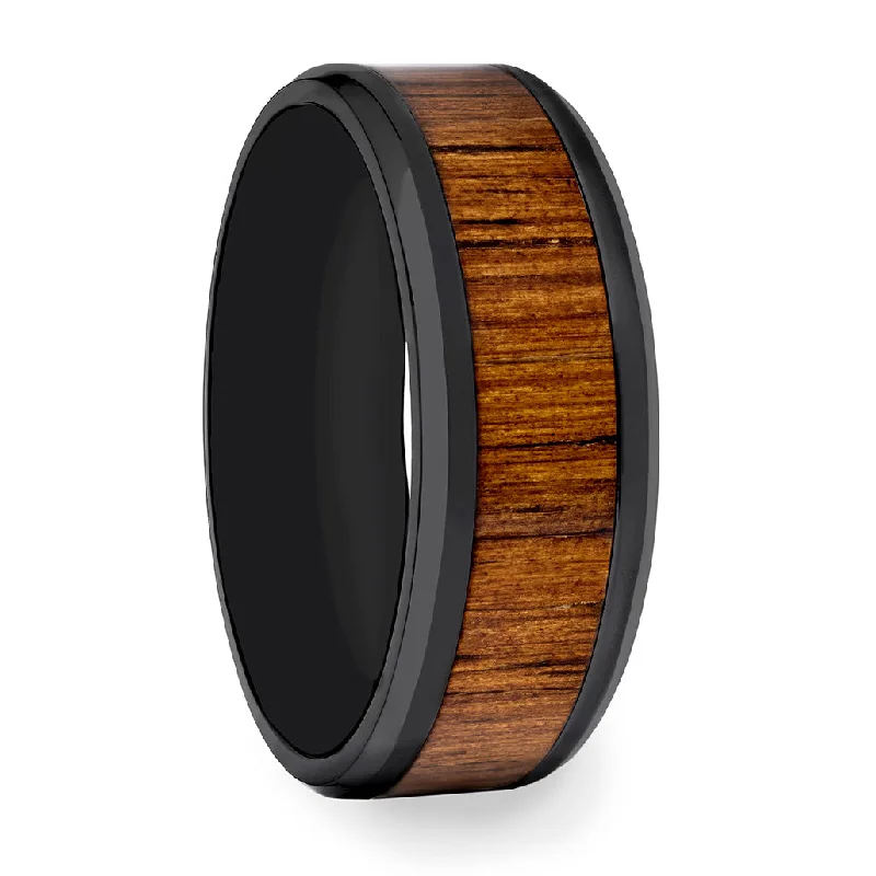 Best Singular Rings-Black Titanium Men's Wedding Band with Koa Wood Inlay