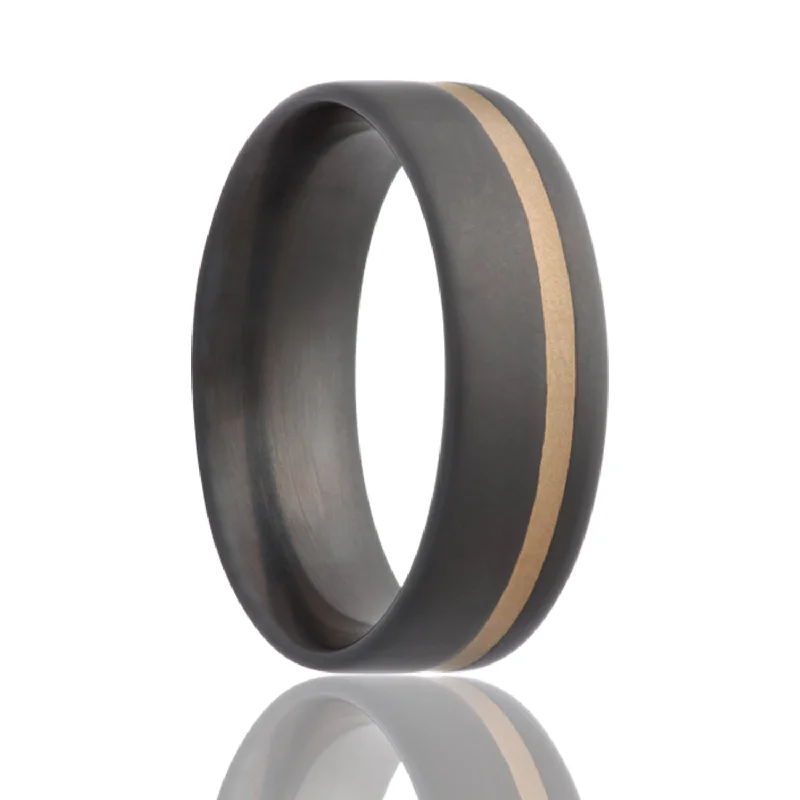 Rings Harmony Tips-14k Yellow Gold Inlay Sandblasted Zirconium Wedding Band