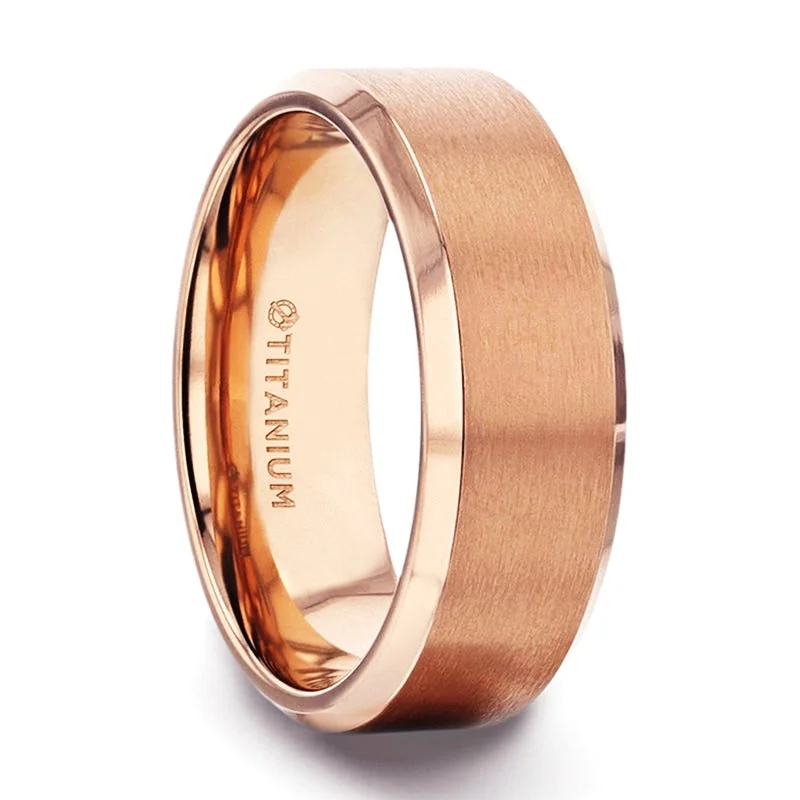 Jagged Rings For Edge-Classic Brushed Rose Gold Titanium Men's Wedding Band