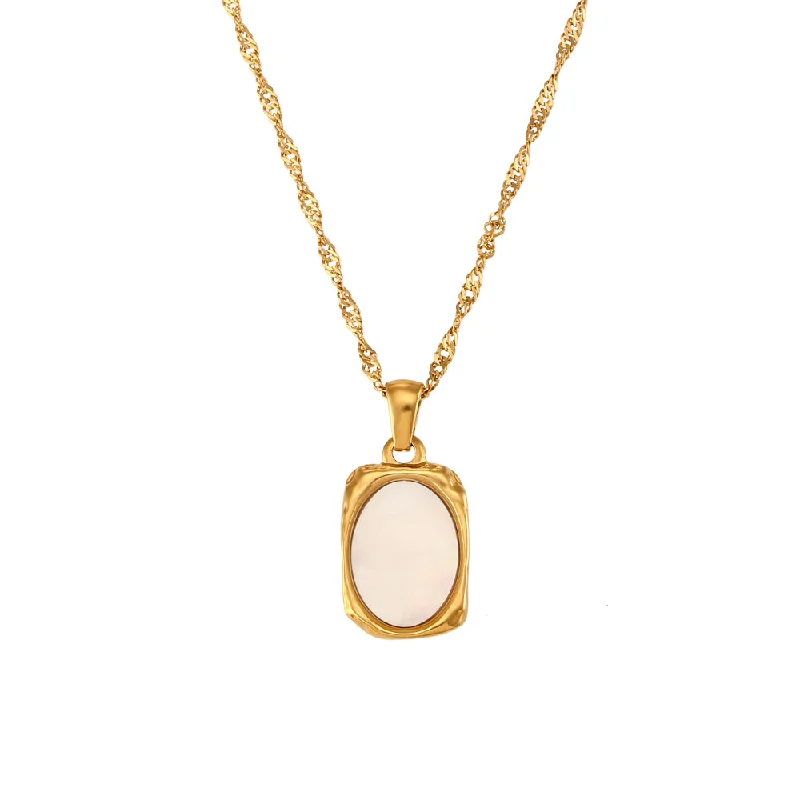 Rectangular Shell Mirror Pendant Necklace-Gold N280a-White shell