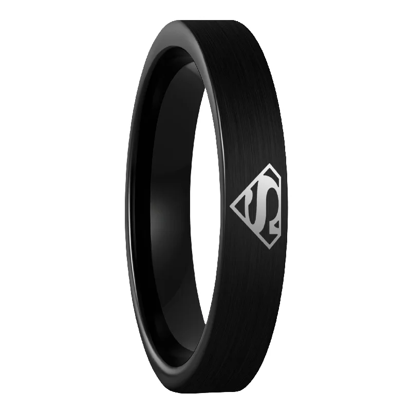 Rings Radiance Tricks-Superman Brushed Black Tungsten Women's Wedding Band