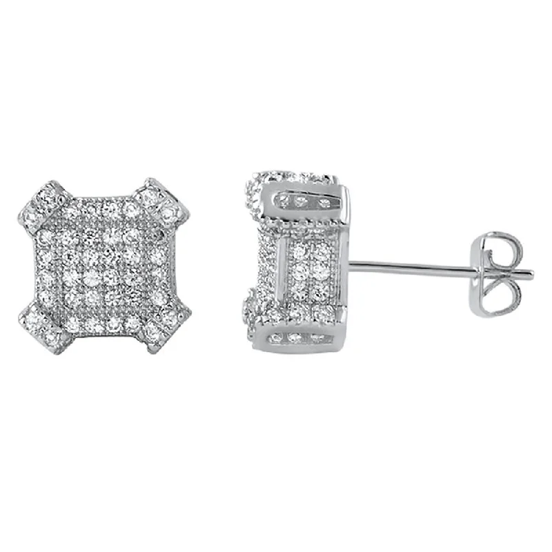 Earrings Hang Options-3D Edgy Box CZ Bling Micro Pave Earrings