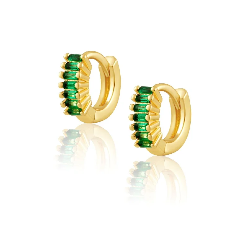 Neat Earrings For Sleek-Viola Emerald CZ Huggies