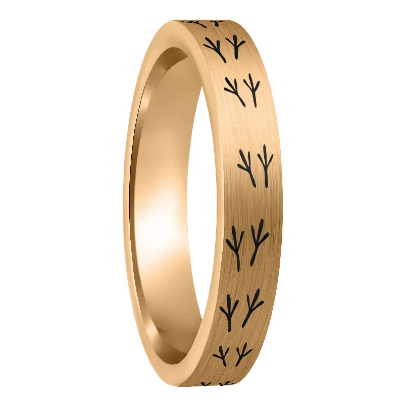 Rings With Prismatic Shine-Bird Tracks Brushed Rose Gold Tungsten Women's Wedding Band