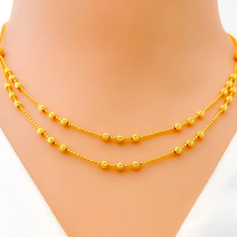 Necklaces For Pale Skin-Trendy Dynamic Triple Orb 22K Gold Necklace Set