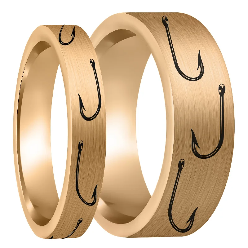 Rings For Quiet Spark-Fishing Hook Brushed Rose Gold Tungsten Couple's Matching Wedding Band Set