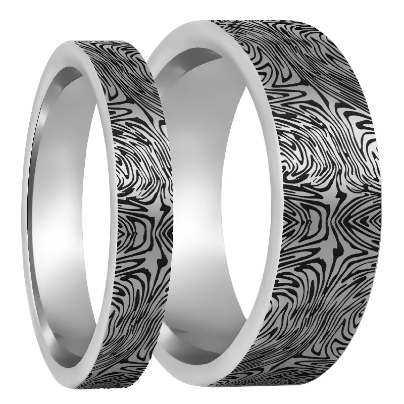 Rings Resilience Score-Damascus Steel Pattern Engraved Tungsten Couple's Matching Wedding Band Set